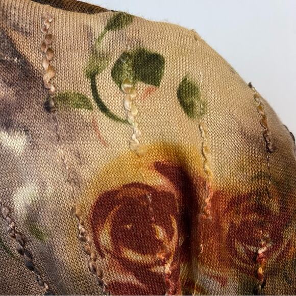 Hippie Boho Festival Brown Floral Tie Dye Pull On Knit Flare Pants Size Small - Picture 3 of 7